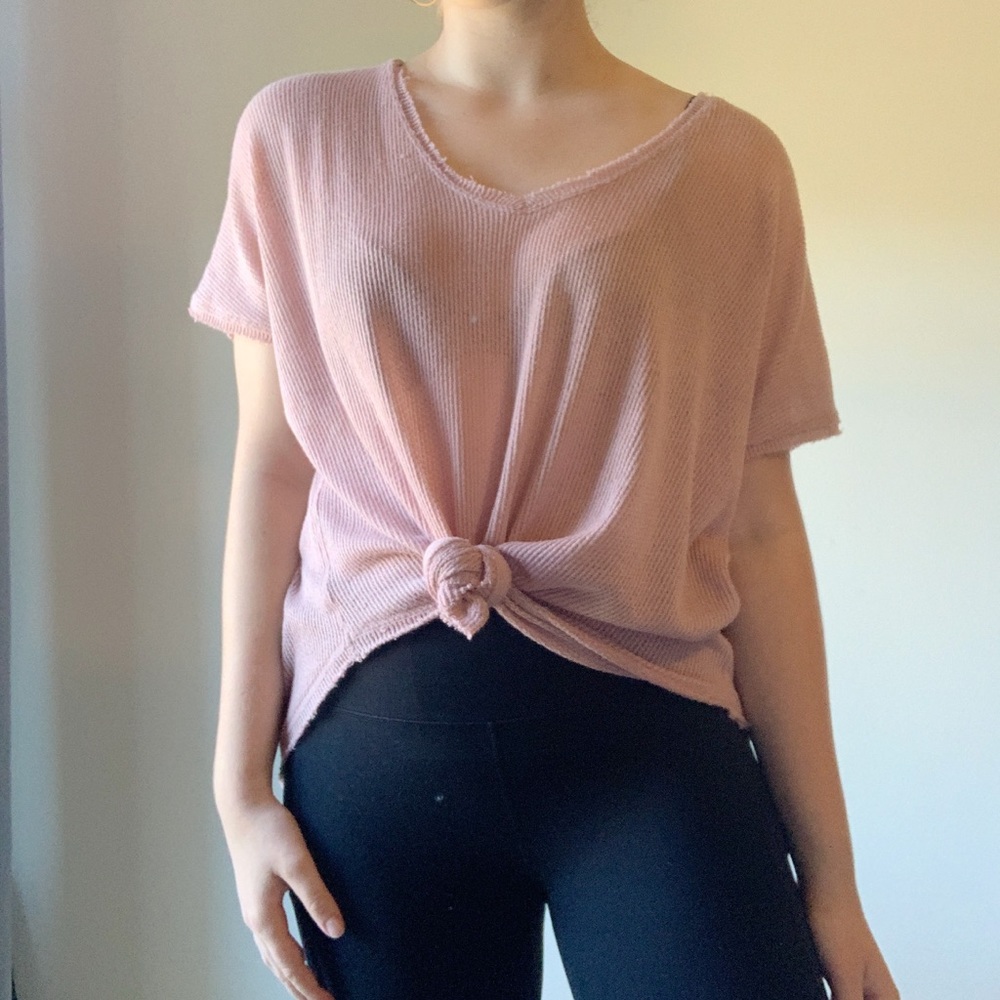 pink flowy blouse